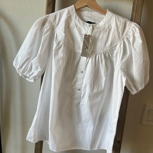 Puff-sleeve cotton poplin popover top